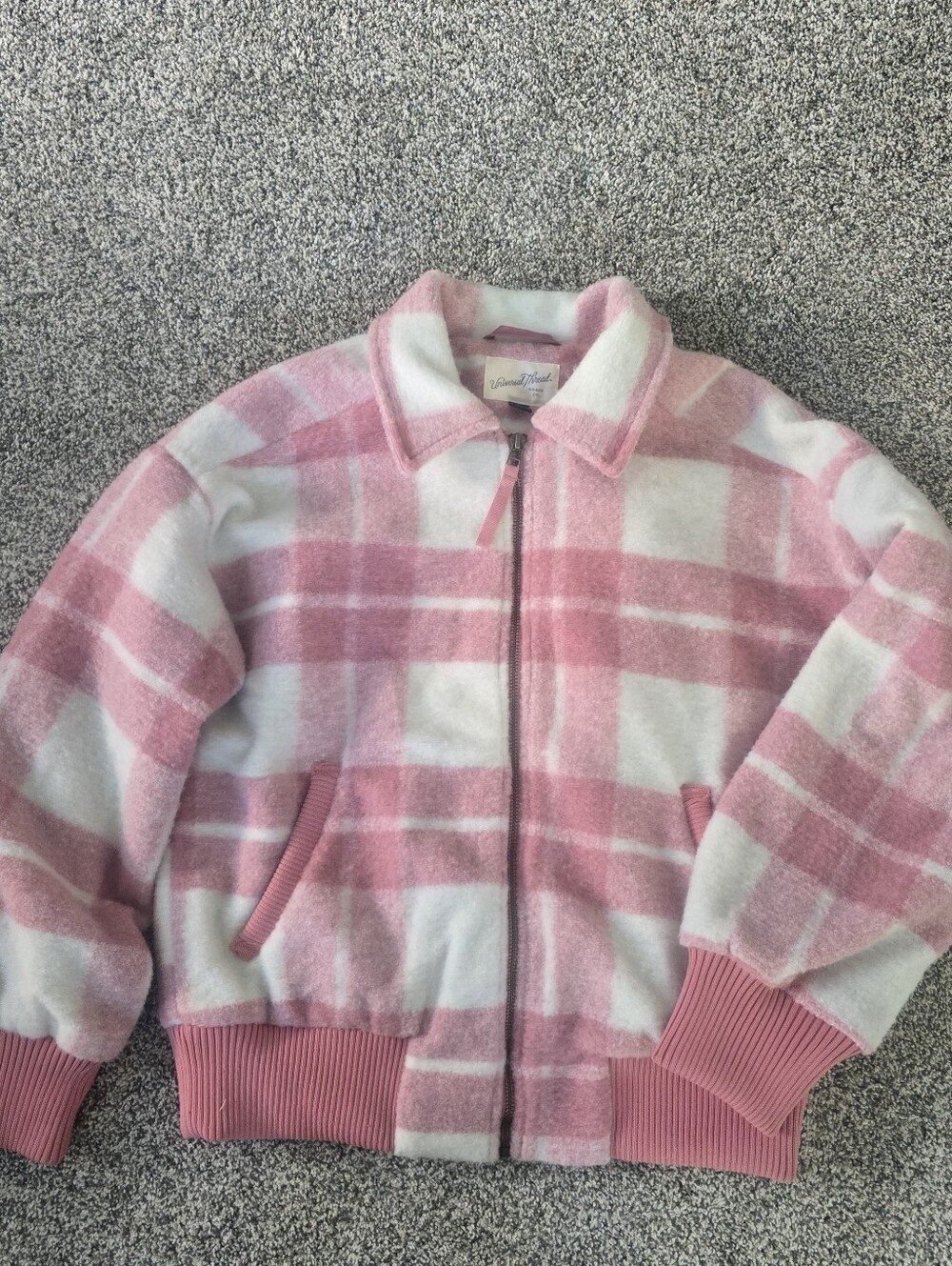 Universal Thread Pink Fuzzy Plaid Bomber Jacket XS
